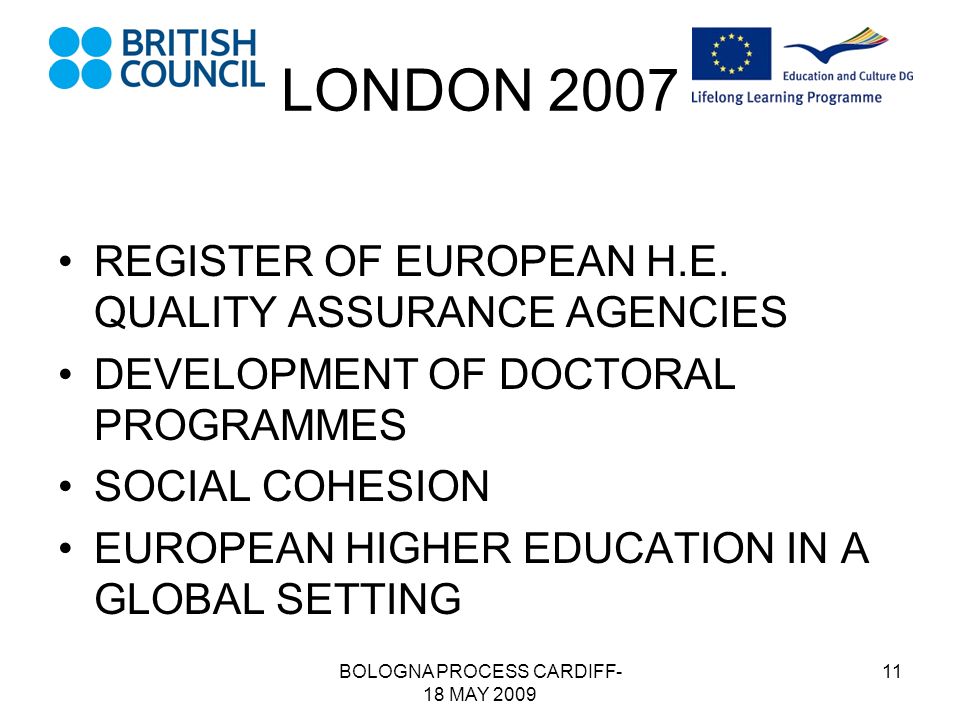 BOLOGNA PROCESS CARDIFF- 18 MAY LONDON 2007 REGISTER OF EUROPEAN H.E.