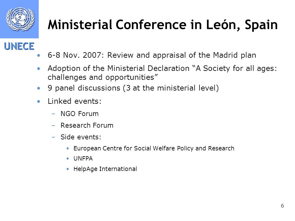 UNECE 6 Ministerial Conference in León, Spain 6-8 Nov.