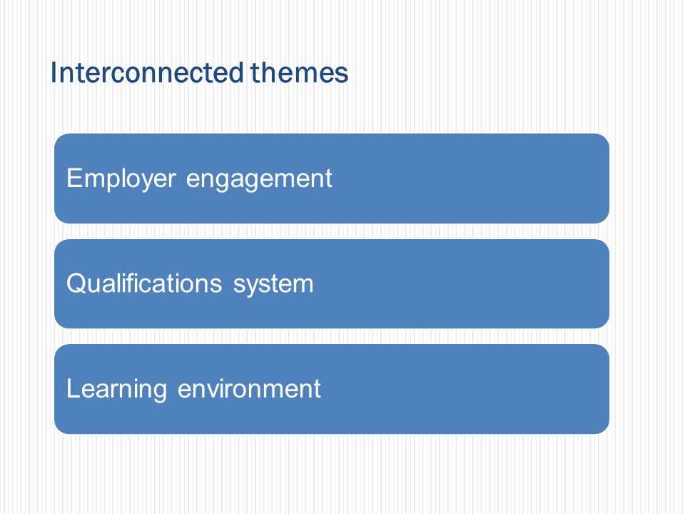 Interconnected themes Employer engagementQualifications systemLearning environment