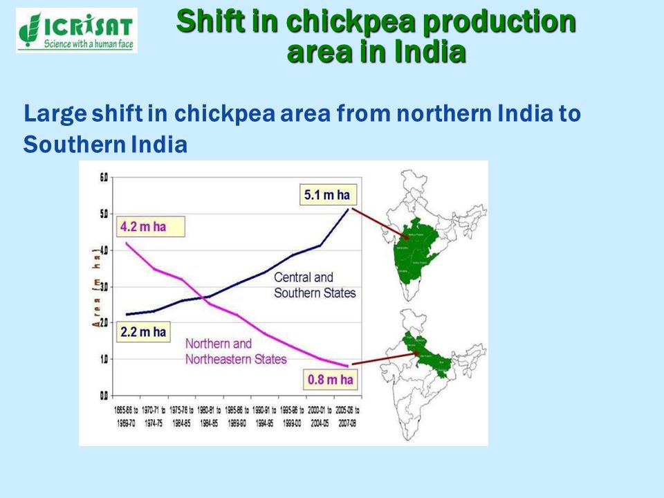 Shift in chickpea production area in India Large shift in chickpea area from northern India to Southern India