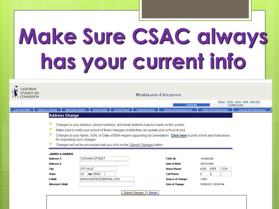 Make Sure CSAC always has your current info