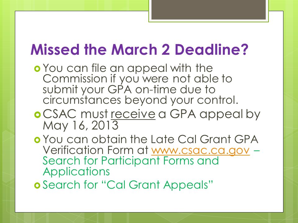 Missed the March 2 Deadline.