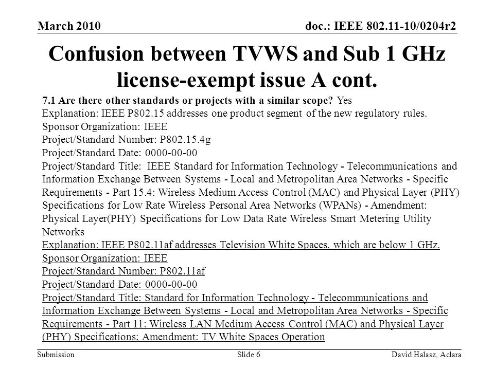 doc.: IEEE /0204r2 Submission Confusion between TVWS and Sub 1 GHz license-exempt issue A cont.