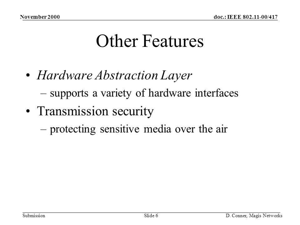 doc.: IEEE /417 Submission November 2000 D.
