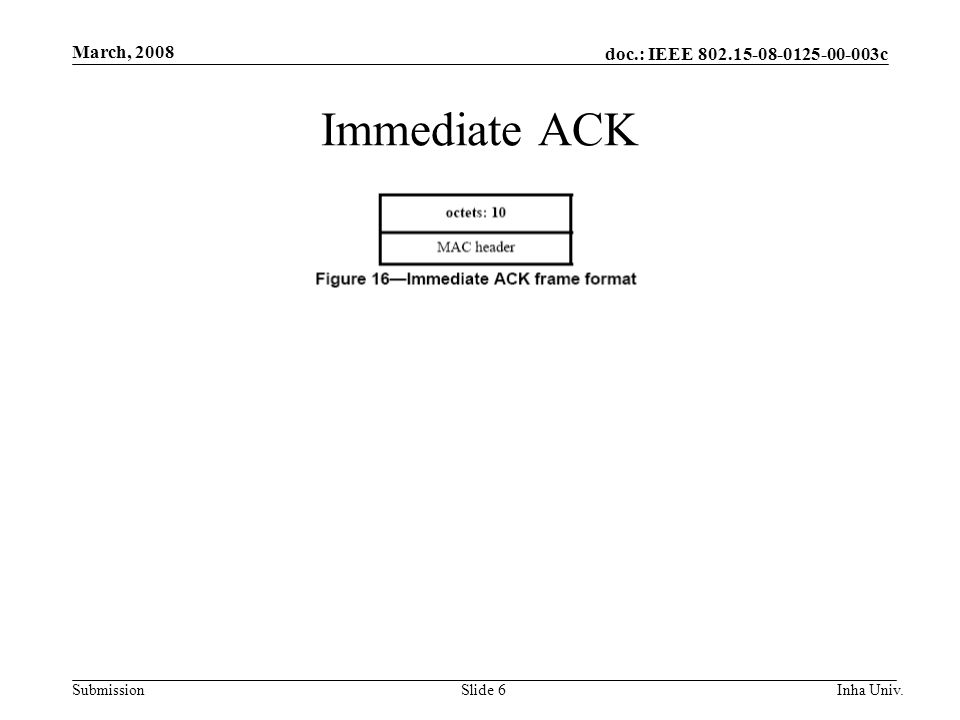 doc.: IEEE c Submission March, 2008 Inha Univ.Slide 6 Immediate ACK