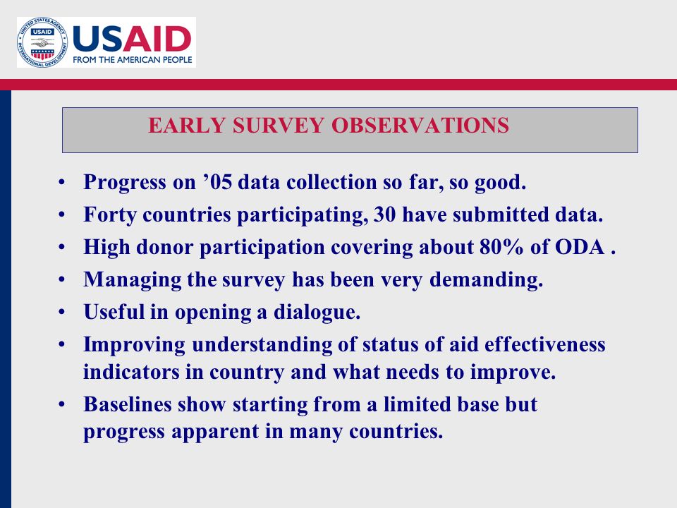 EARLY SURVEY OBSERVATIONS Progress on 05 data collection so far, so good.