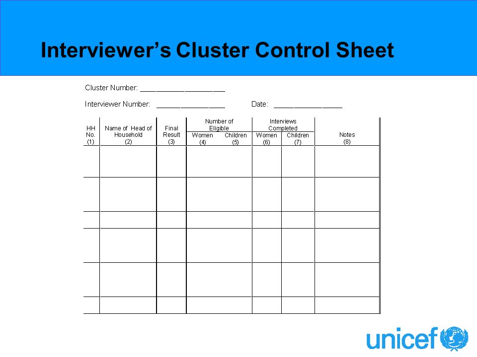 Interviewers Cluster Control Sheet