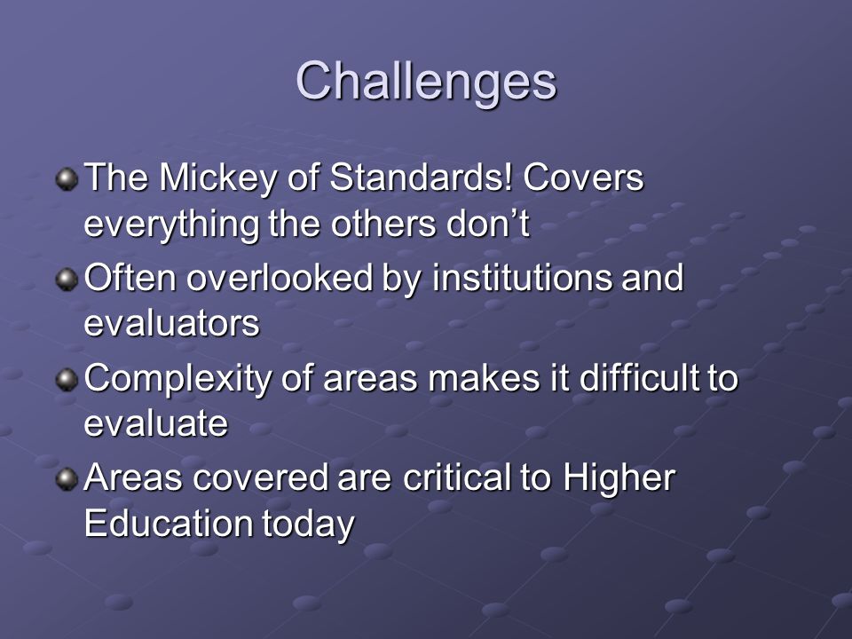 Challenges The Mickey of Standards.