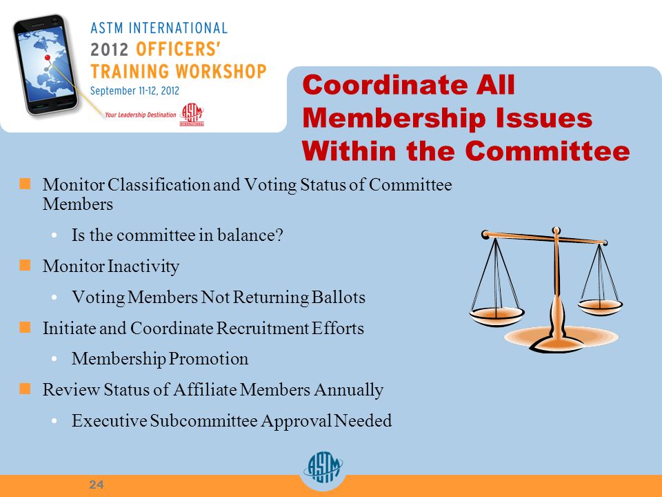 Coordinate All Membership Issues Within the Committee Monitor Classification and Voting Status of Committee Members Is the committee in balance.