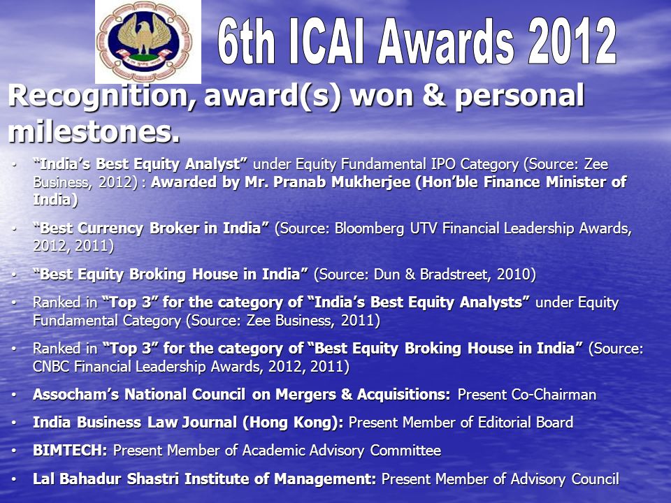 Recognition, award(s) won & personal milestones.