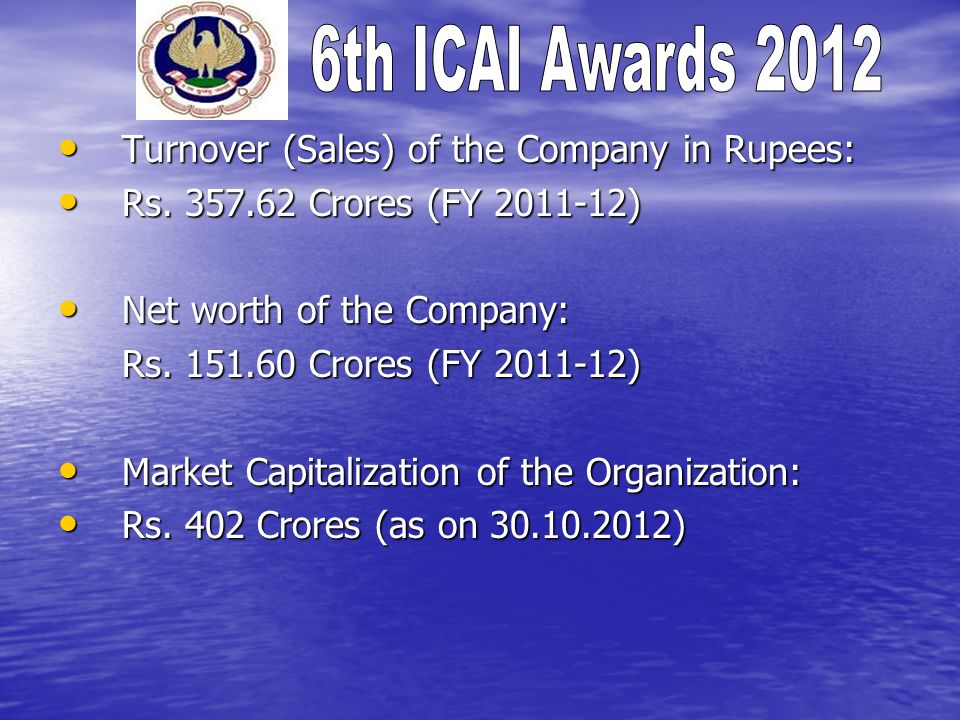Turnover (Sales) of the Company in Rupees: Turnover (Sales) of the Company in Rupees: Rs.