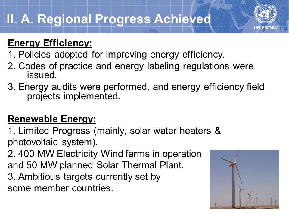 II. A. Regional Progress Achieved Energy Efficiency: 1.