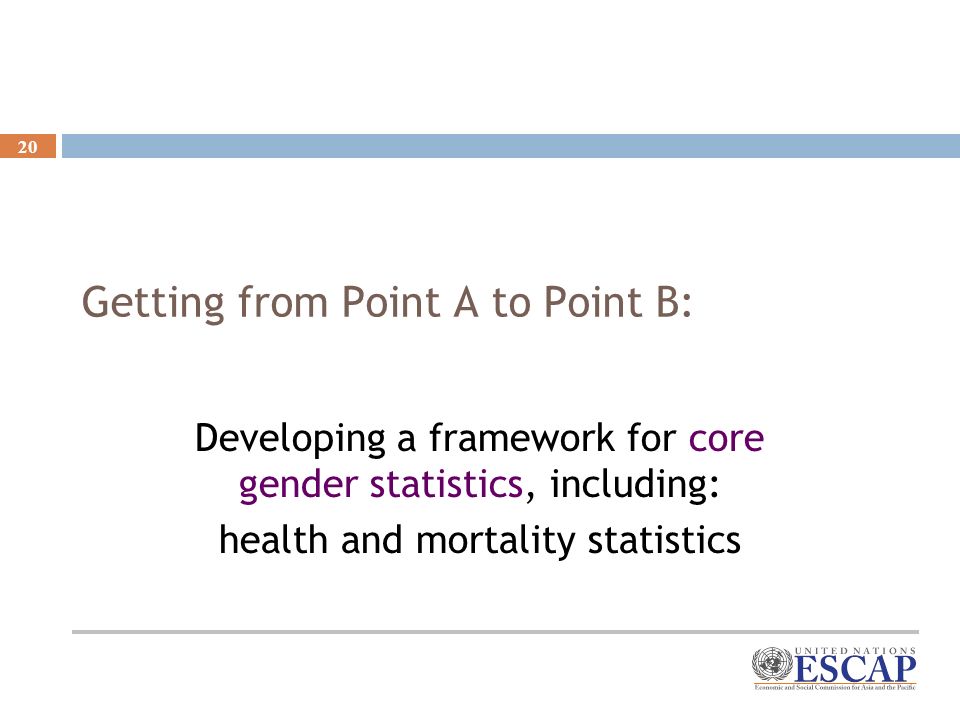 20 Getting from Point A to Point B: Developing a framework for core gender statistics, including: health and mortality statistics
