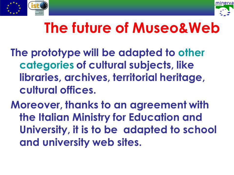 The future of Museo&Web The prototype will be adapted to other categories of cultural subjects, like libraries, archives, territorial heritage, cultural offices.