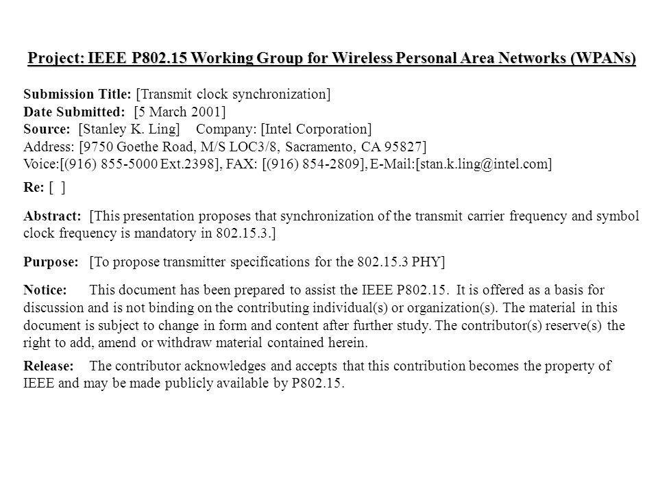doc.: IEEE /147r0 Submission March 2001 Stanley K.