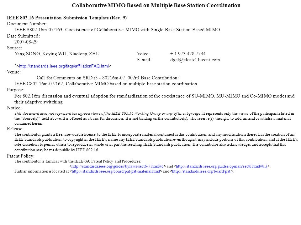Collaborative MIMO Based on Multiple Base Station Coordination IEEE Presentation Submission Template (Rev.