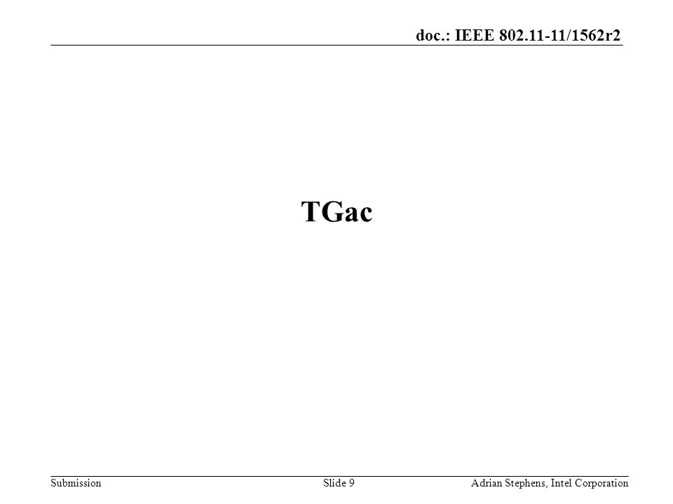 doc.: IEEE /1562r2 Submission TGac Adrian Stephens, Intel CorporationSlide 9