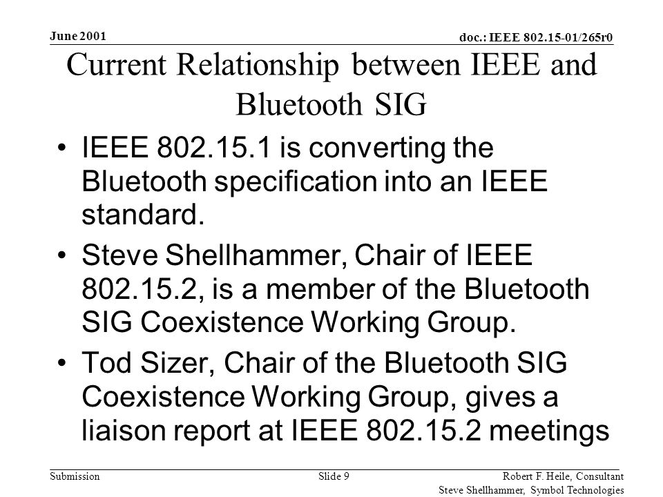 doc.: IEEE /265r0 Submission June 2001 Robert F.