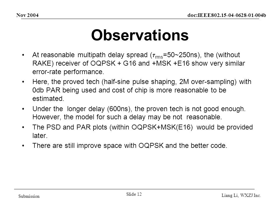 Nov 2004 doc:IEEE b Slide 12 Submission Liang Li, WXZJ Inc.