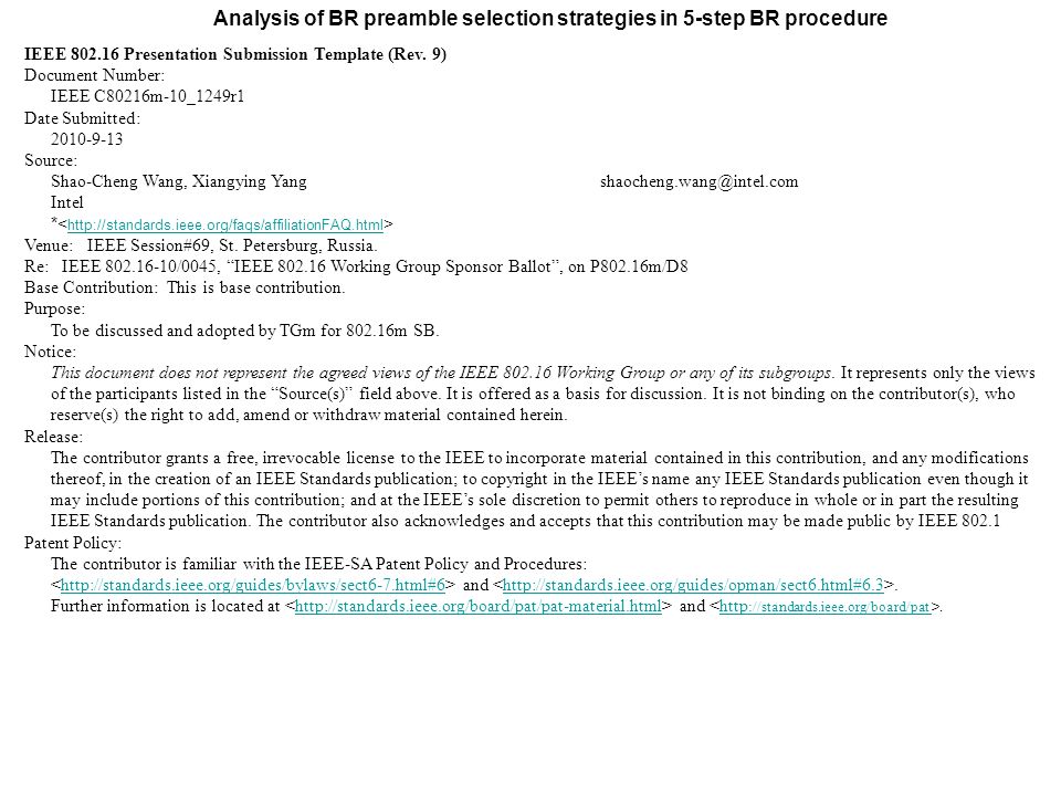 Analysis of BR preamble selection strategies in 5-step BR procedure IEEE Presentation Submission Template (Rev.
