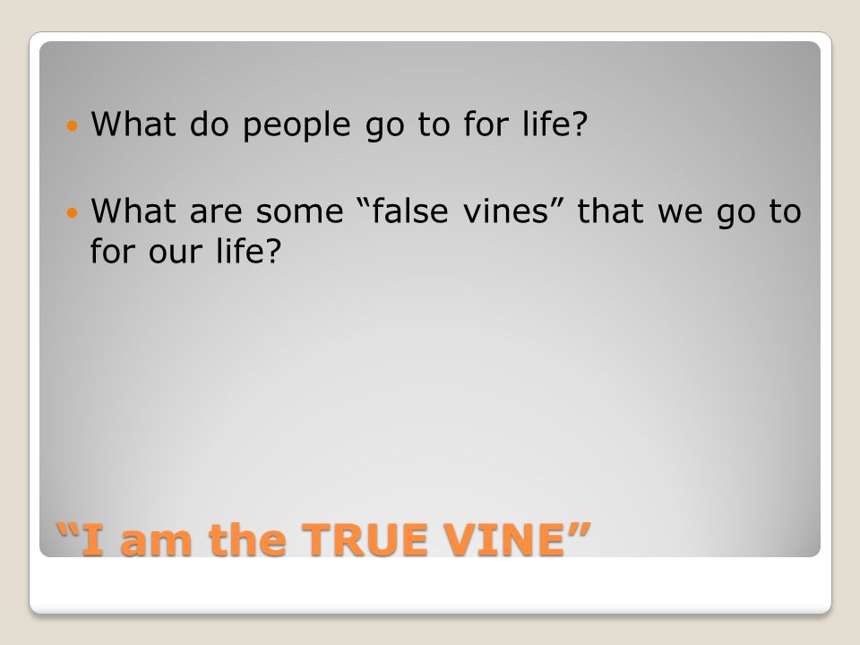 I am the TRUE VINE What do people go to for life.