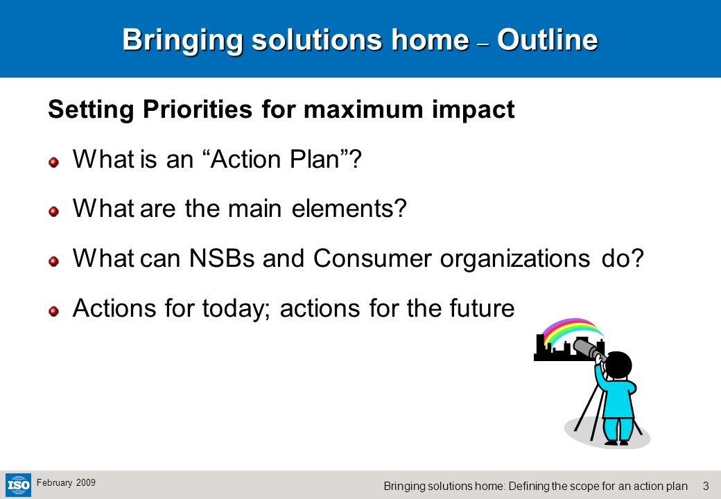 3Bringing solutions home: Defining the scope for an action plan February 2009 Setting Priorities for maximum impact What is an Action Plan.