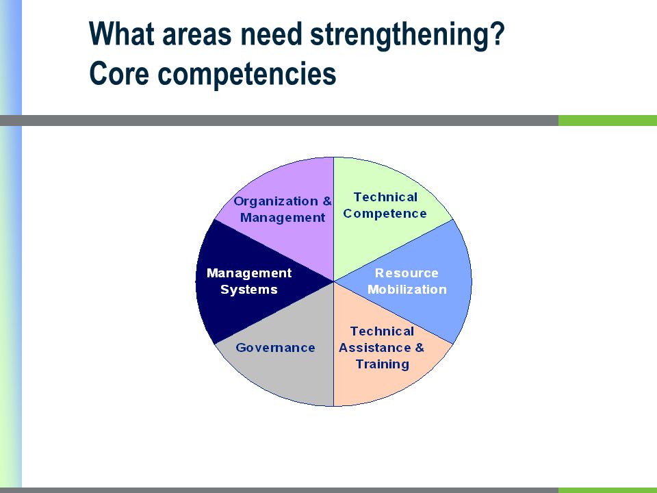 What areas need strengthening Core competencies