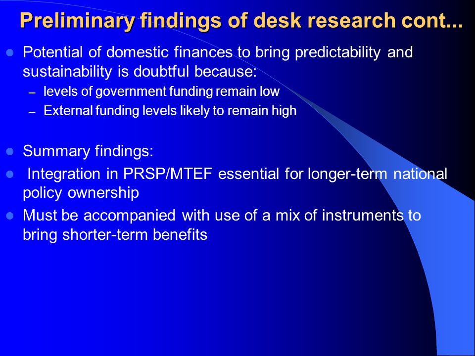 Preliminary findings of desk research cont...