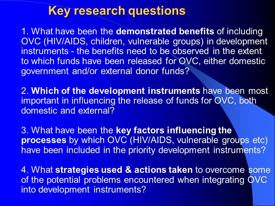 Key research questions 1.