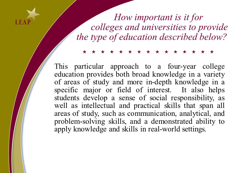 How important is it for colleges and universities to provide the type of education described below.