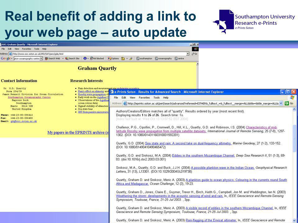 Real benefit of adding a link to your web page – auto update