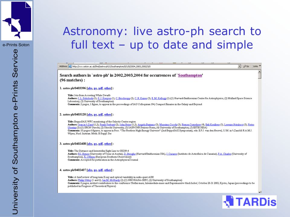 Astronomy: live astro-ph search to full text – up to date and simple