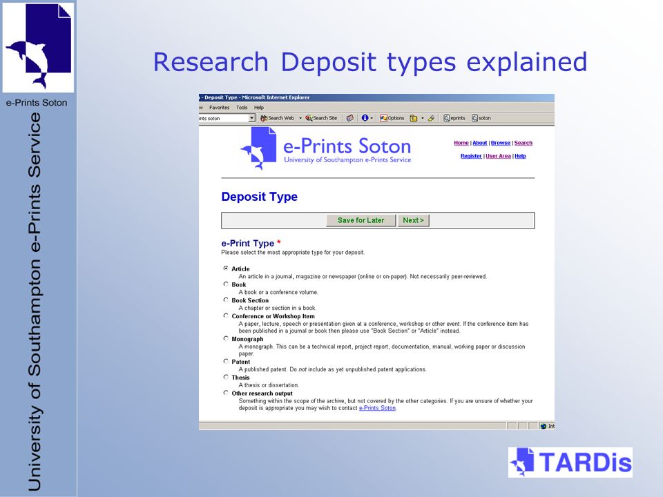Research Deposit types explained
