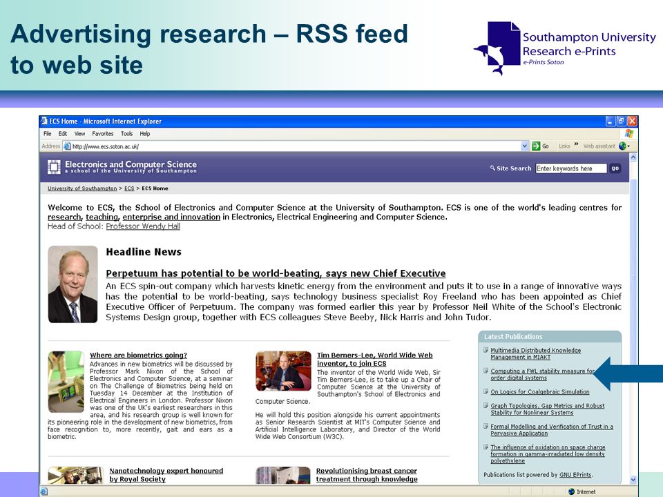 Advertising research – RSS feed to web site