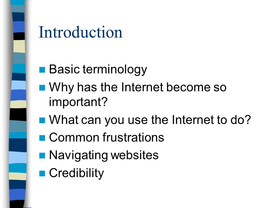 Introduction Basic terminology Why has the Internet become so important.