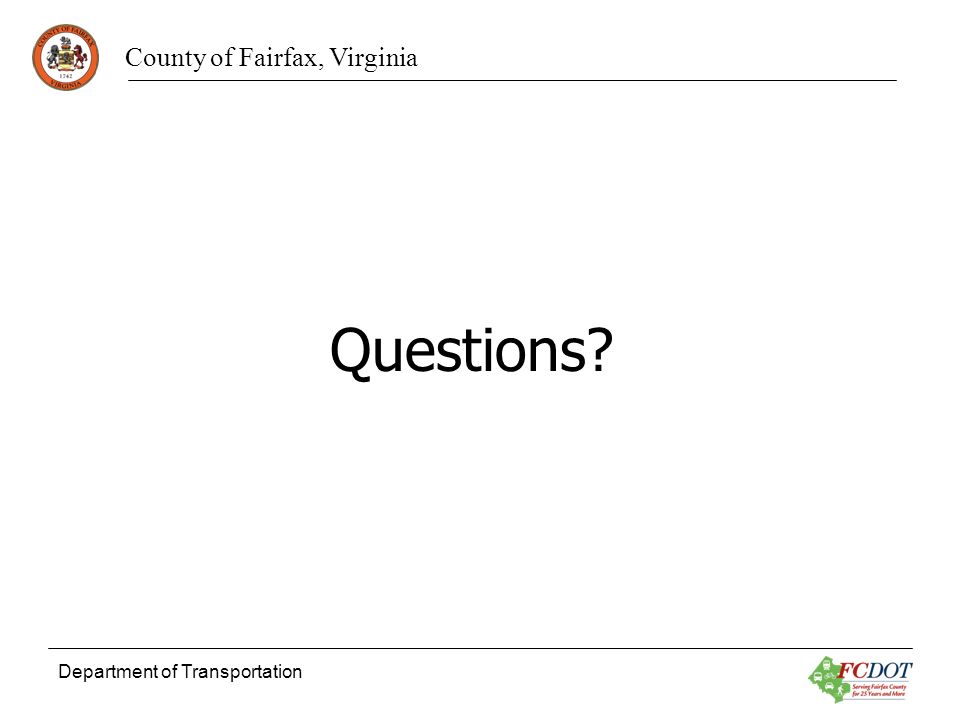 County of Fairfax, Virginia Department of Transportation Questions