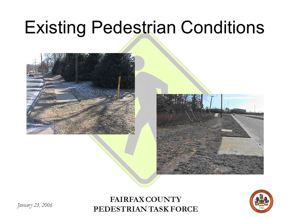 January 23, 2006 FAIRFAX COUNTY PEDESTRIAN TASK FORCE Existing Pedestrian Conditions