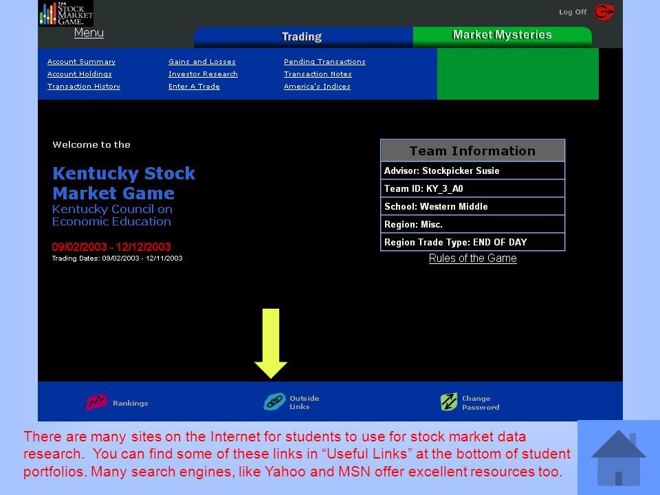 There are many sites on the Internet for students to use for stock market data research.