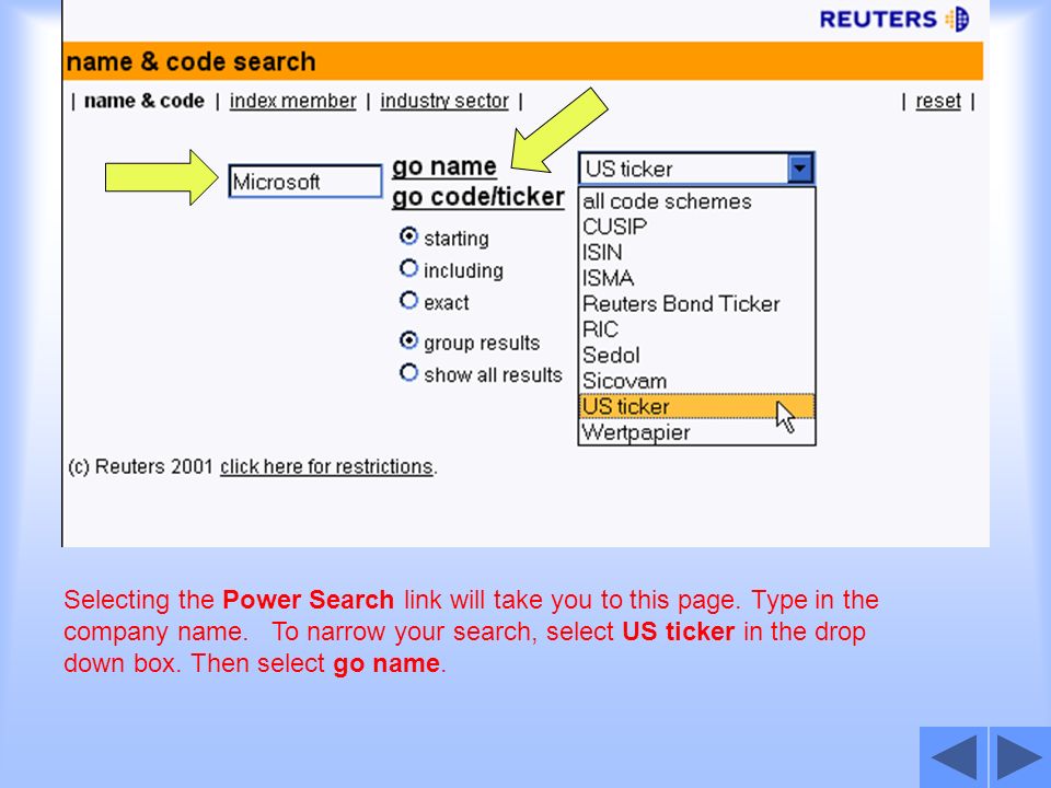 Selecting the Power Search link will take you to this page.