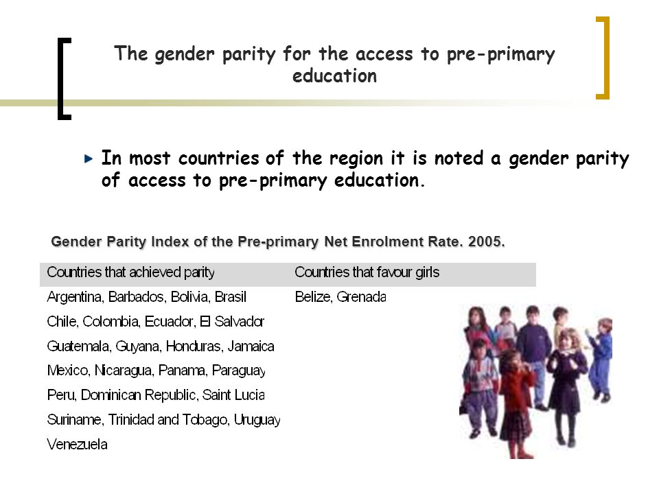 In most countries of the region it is noted a gender parity of access to pre-primary education.