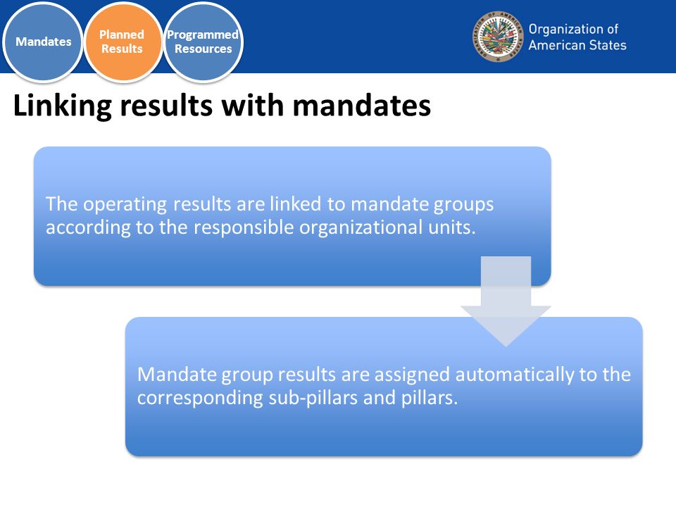Linking results with mandates The operating results are linked to mandate groups according to the responsible organizational units.
