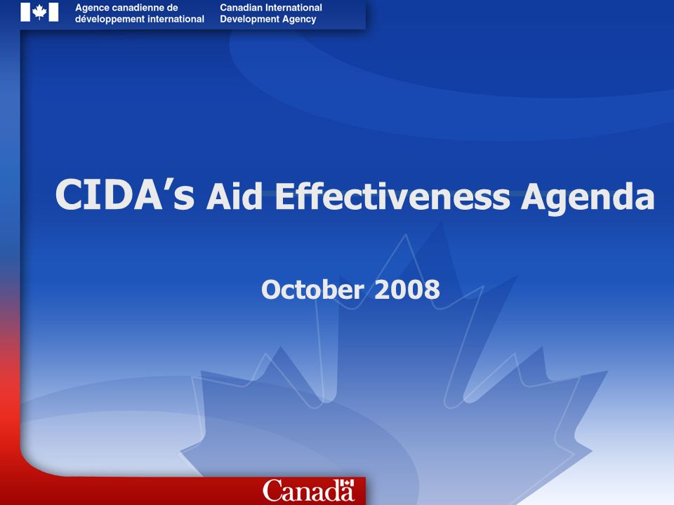 CIDAs Aid Effectiveness Agenda October 2008