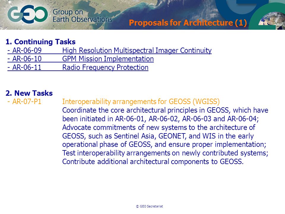 © GEO Secretariat Proposals for Architecture (1) 1.