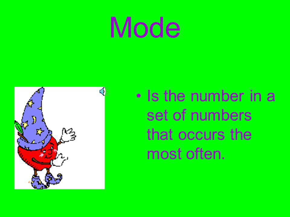 Mode Is the number in a set of numbers that occurs the most often.