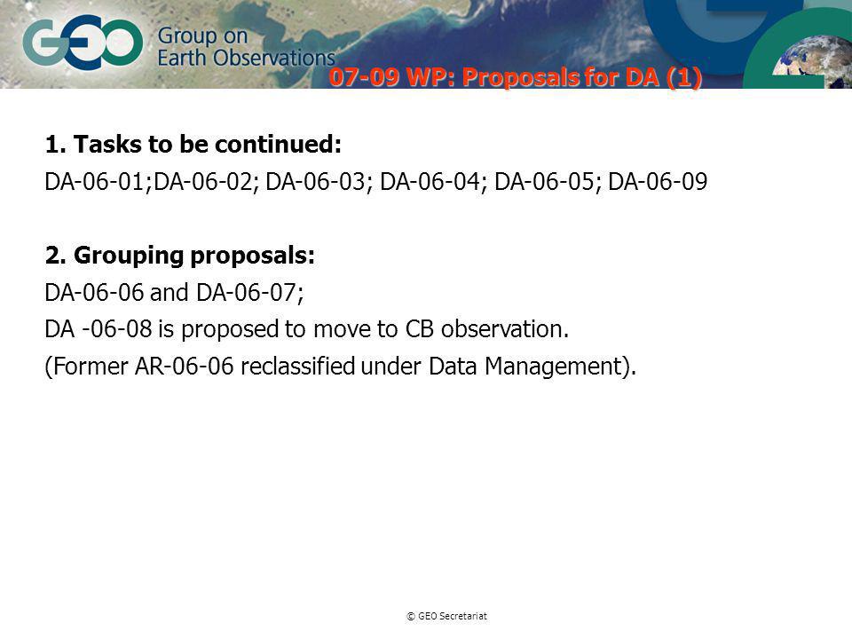 © GEO Secretariat WP: Proposals for DA (1) 1.