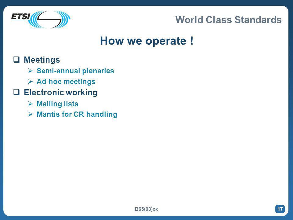 World Class Standards B65(08)xx 17 How we operate .