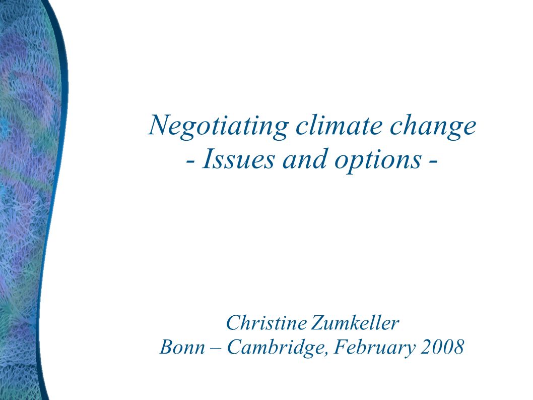 Negotiating climate change - Issues and options - Christine Zumkeller Bonn – Cambridge, February 2008