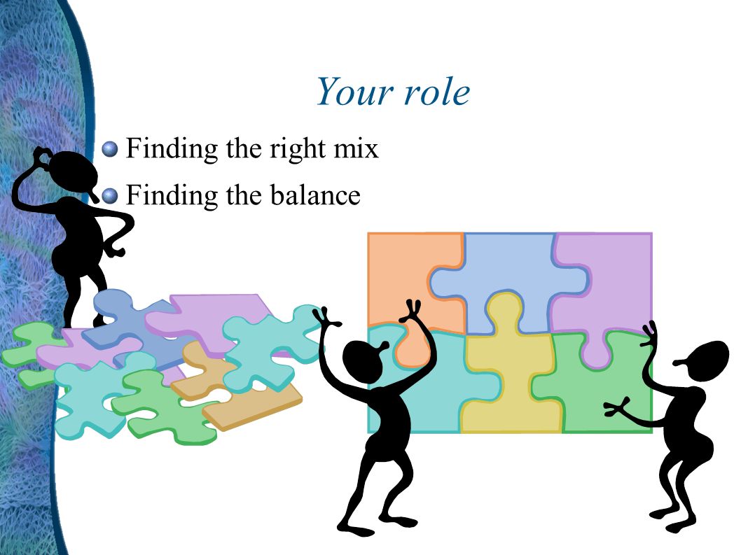 Your role Finding the right mix Finding the balance