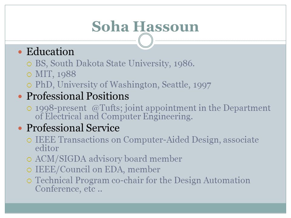 Soha Hassoun Education BS, South Dakota State University, 1986.
