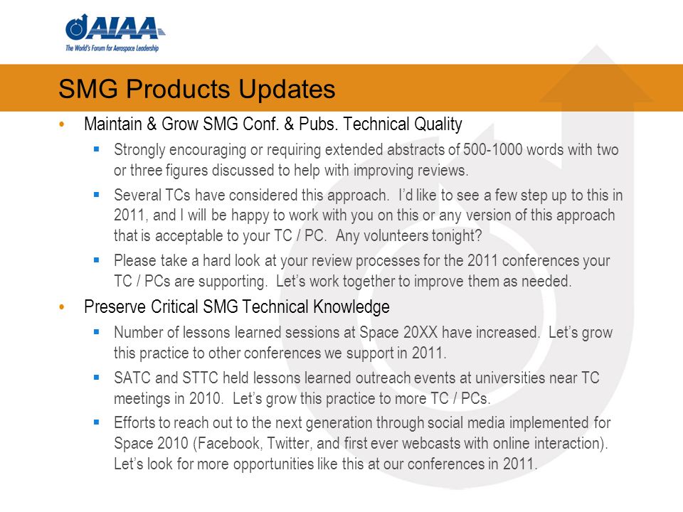 SMG Products Updates Maintain & Grow SMG Conf. & Pubs.